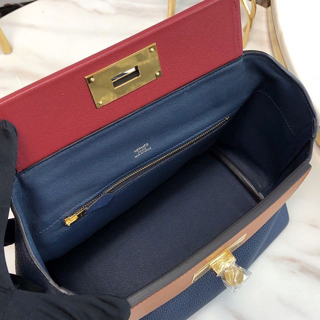 Hermes original togo leather kelly 2424 bag HH03699 navy blue