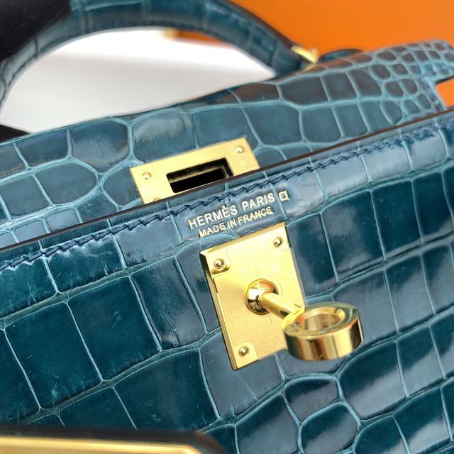 Hermes genuine crocodile leather mini kelly bag K0019 vert bosphore