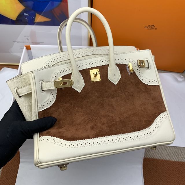 Hermes handmade original calfskin&suede birkin 35 bag H350 white&coffee