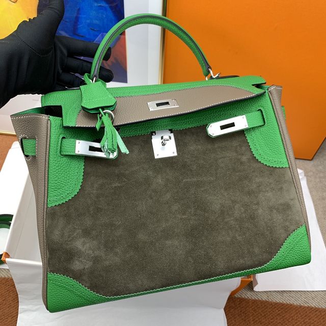 Hermes handmade original calfskin&suede kelly 32 bag HK320 green