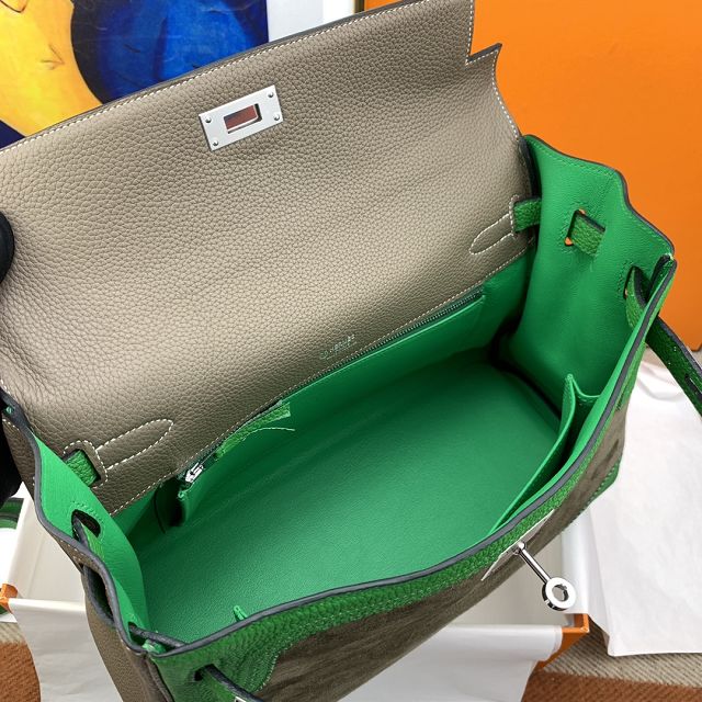 Hermes handmade original calfskin&suede kelly 32 bag HK320 green