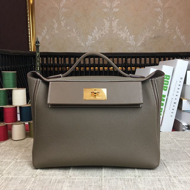 Hermes original togo leather kelly 2424 bag HH03699 etoupe grey