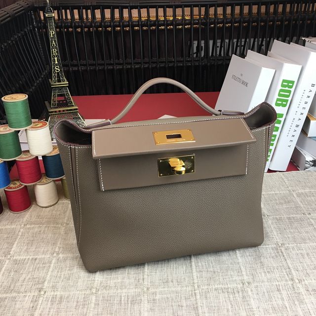 Hermes original togo leather kelly 2424 bag HH03699 etoupe grey