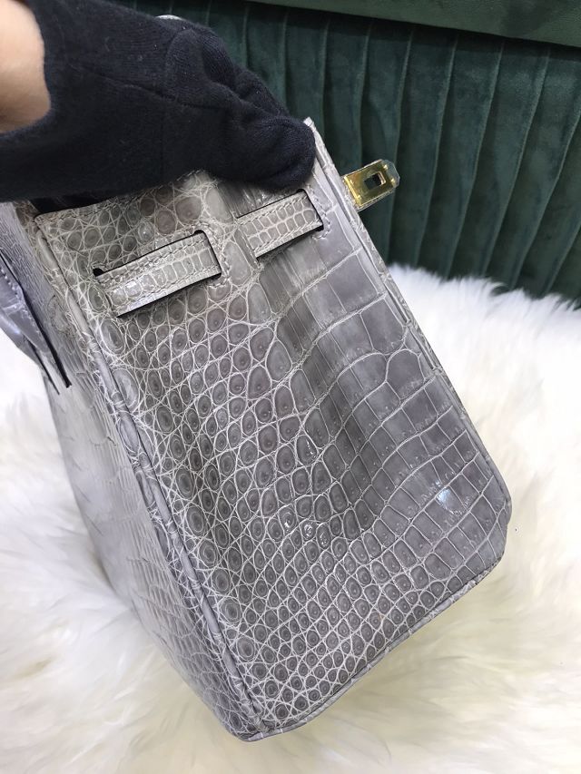 Hermes genuine crocodile leather birkin bag BK350 gris tourterelle 