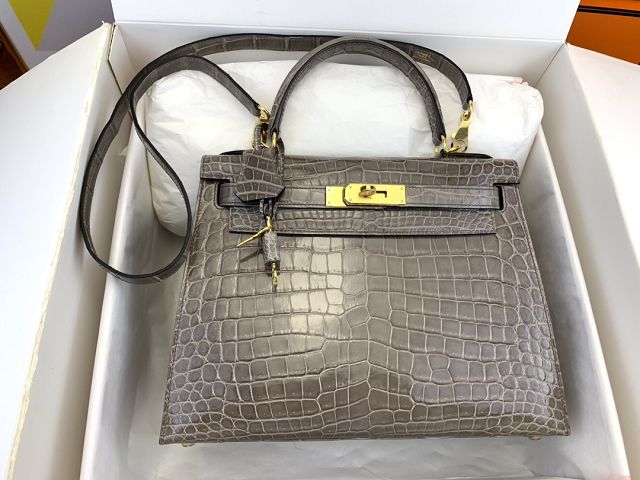 Hermes genuine crocodile leather kelly bag K320 etoupe grey