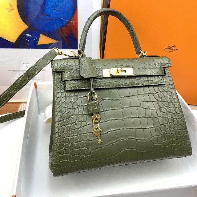 Hermes genuine crocodile leather kelly bag K320 vert maquis