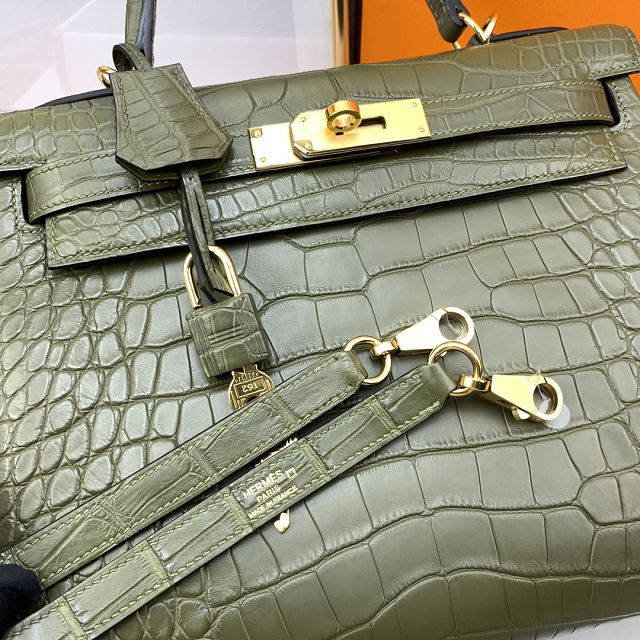 Hermes genuine crocodile leather kelly bag K320 vert maquis