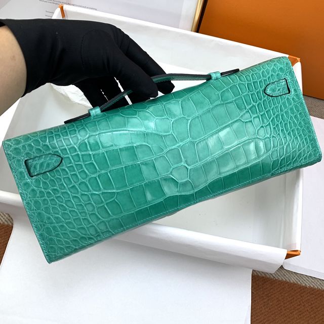 Hermes genuine crocodile leather kelly cut 31 clutch C310 vert jade 