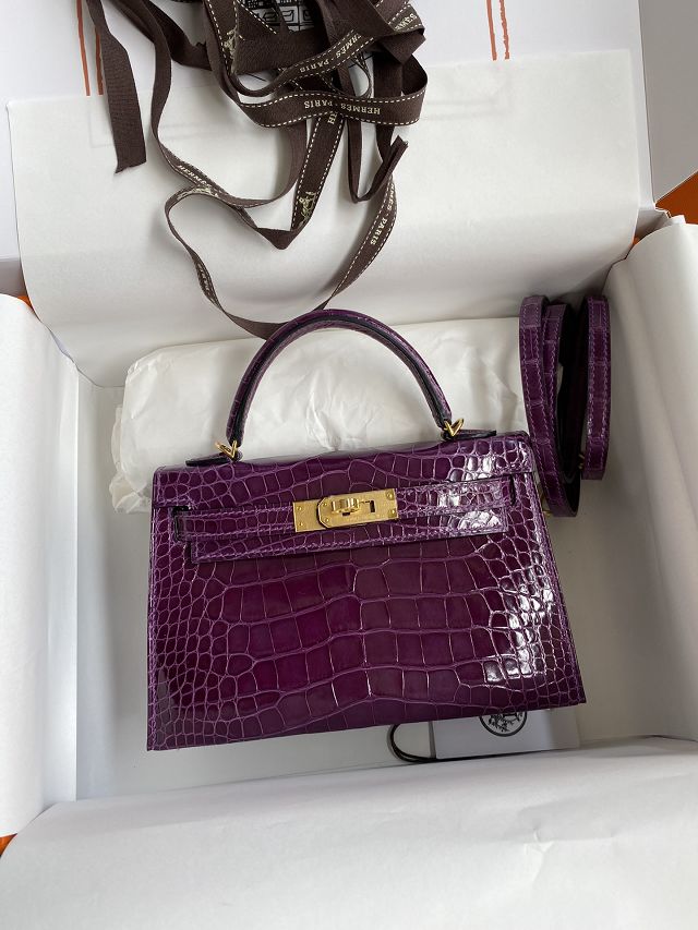 Hermes genuine crocodile leather mini kelly bag K0019 cassis