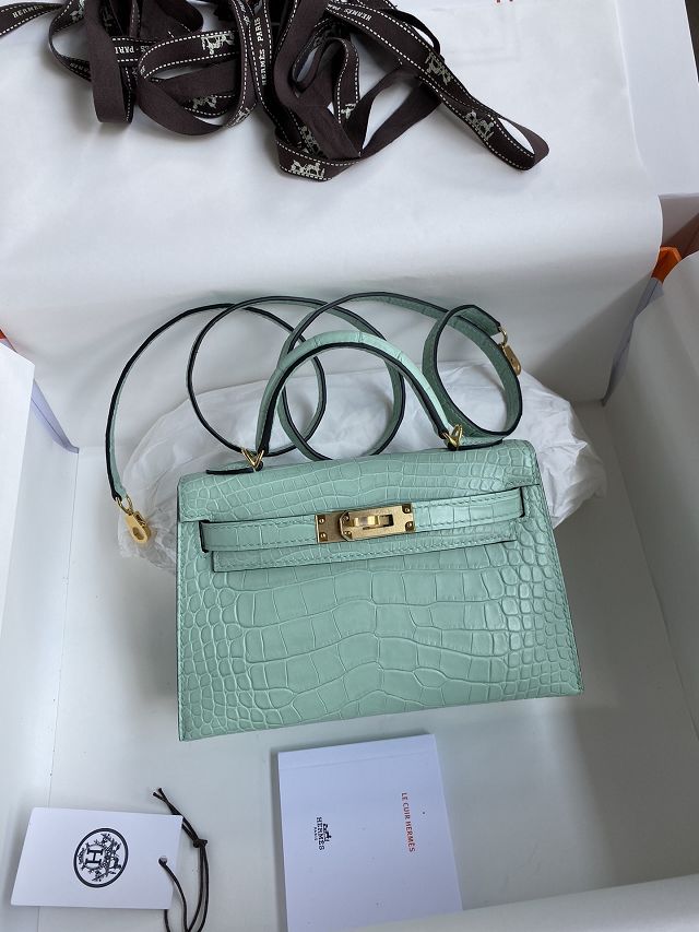 Hermes genuine crocodile leather mini kelly bag K0019 vert deau