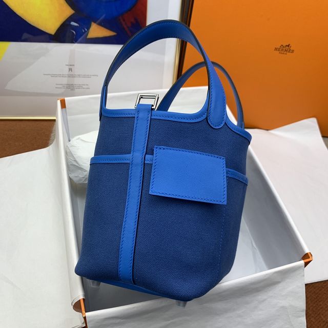 Hermes original canvas small picotin lock bag HP0018 blue