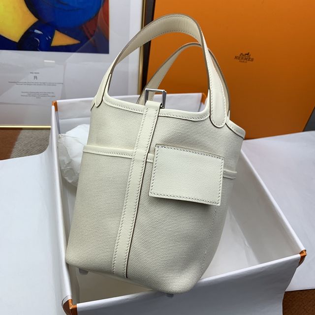 Hermes original canvas small picotin lock bag HP0018 white