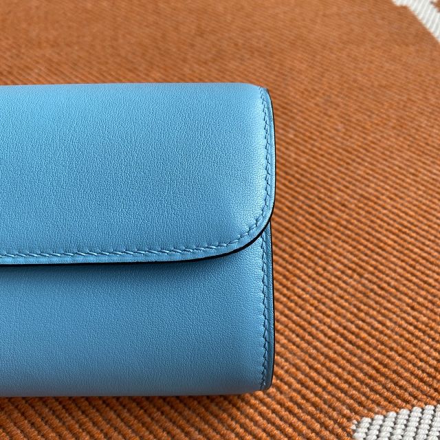 Hermes original swfit leather egee clutch E001 blue du nord 