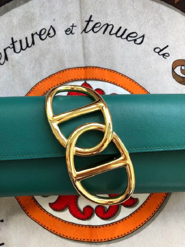 Hermes original swfit leather egee clutch E001 peacock green