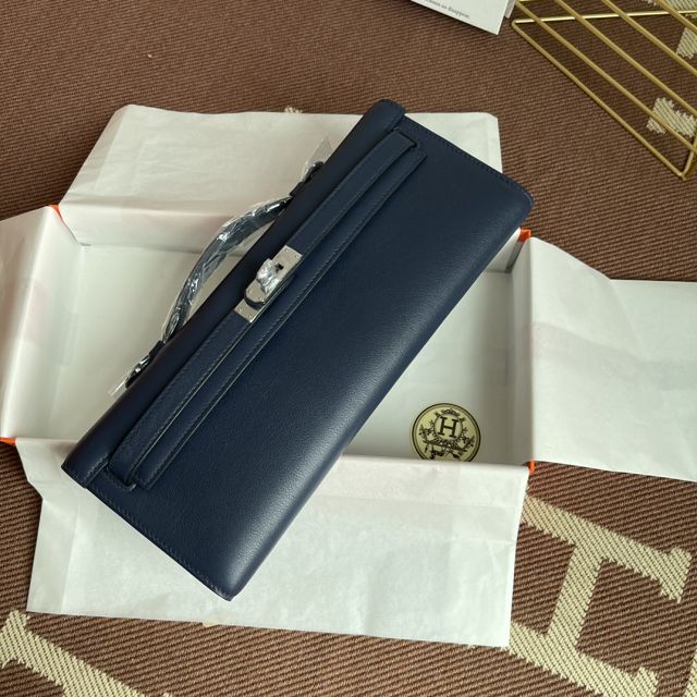 hermes original swfit leather kelly cut 31 clutch H032 dark blue