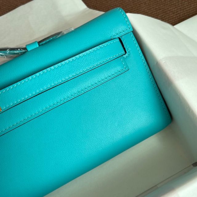 hermes original swfit leather kelly cut 31 clutch H032 lake blue