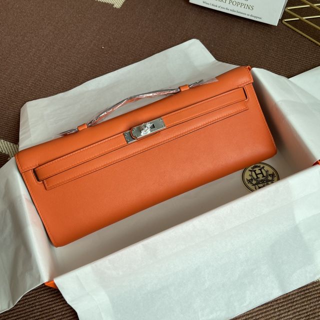 hermes original swfit leather kelly cut 31 clutch H032 orange