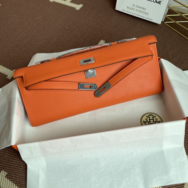 hermes original swfit leather kelly cut 31 clutch H032 orange