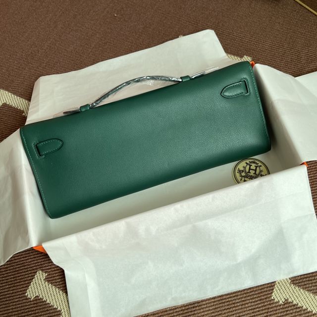 hermes original swfit leather kelly cut 31 clutch H032 peacock green