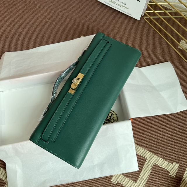 hermes original swfit leather kelly cut 31 clutch H032 peacock green