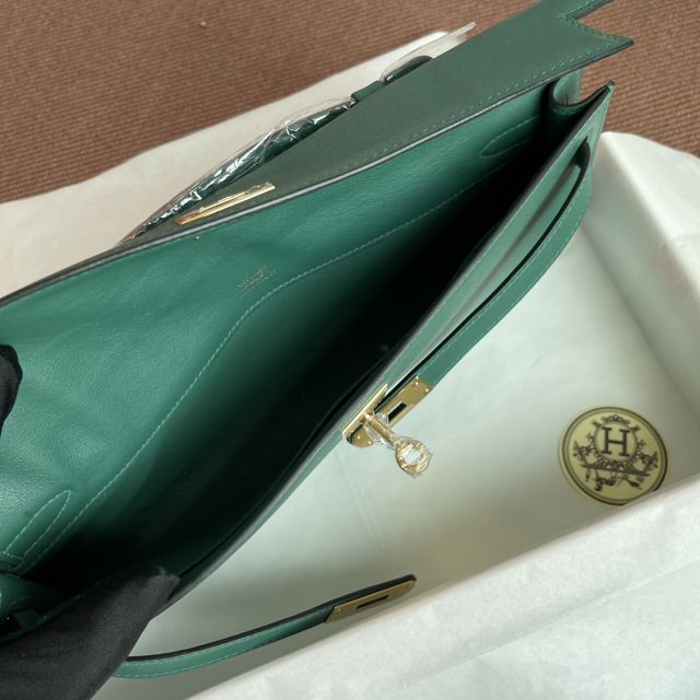 hermes original swfit leather kelly cut 31 clutch H032 peacock green