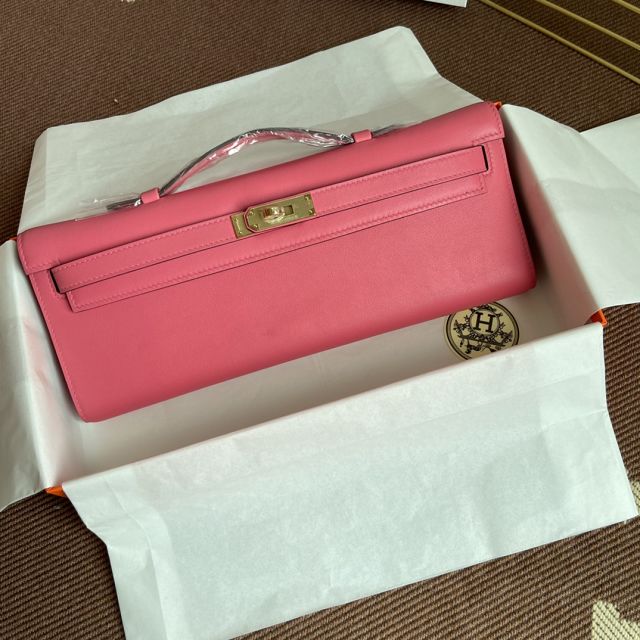 hermes original swfit leather kelly cut 31 clutch H032 rose lipstick