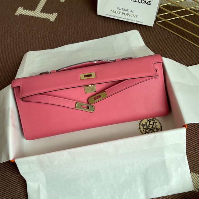 hermes original swfit leather kelly cut 31 clutch H032 rose lipstick