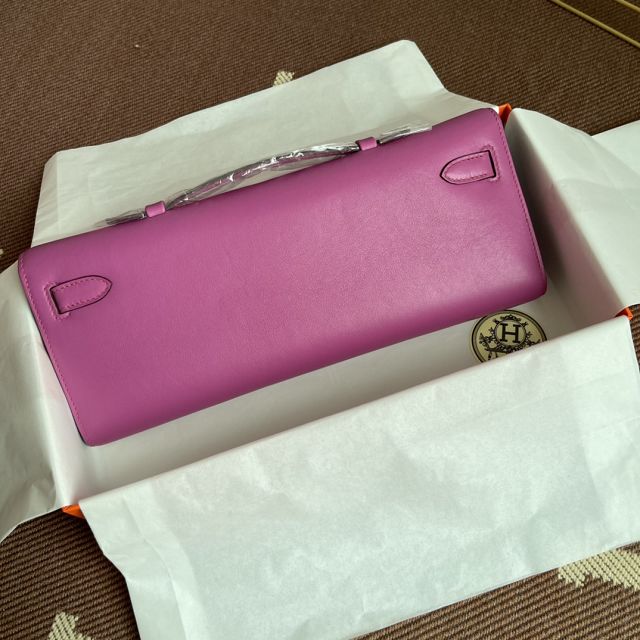 hermes original swfit leather kelly cut 31 clutch H032 rose purple