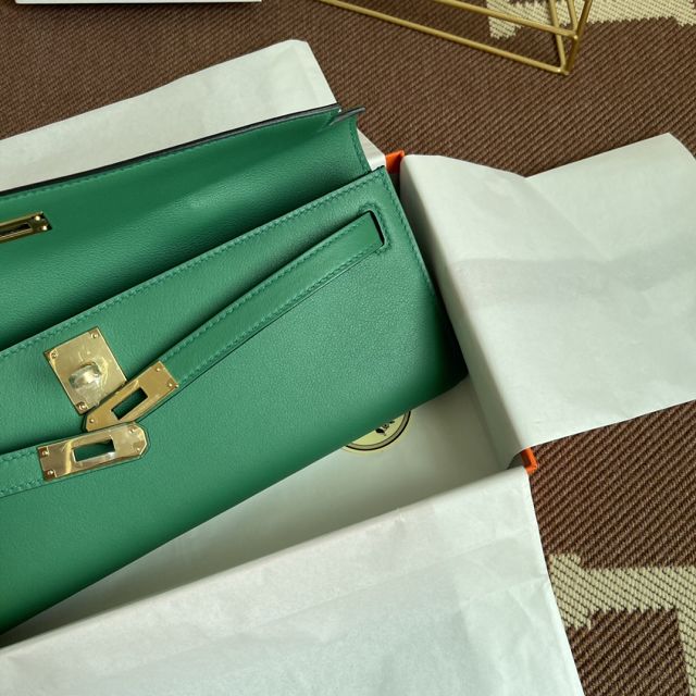 hermes original swfit leather kelly cut 31 clutch H032 vert verigo