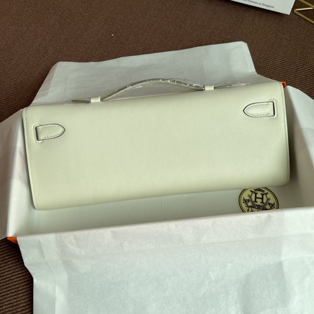 hermes original swfit leather kelly cut 31 clutch H032 white