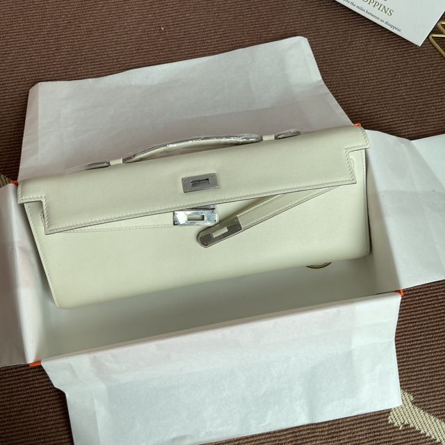 hermes original swfit leather kelly cut 31 clutch H032 white