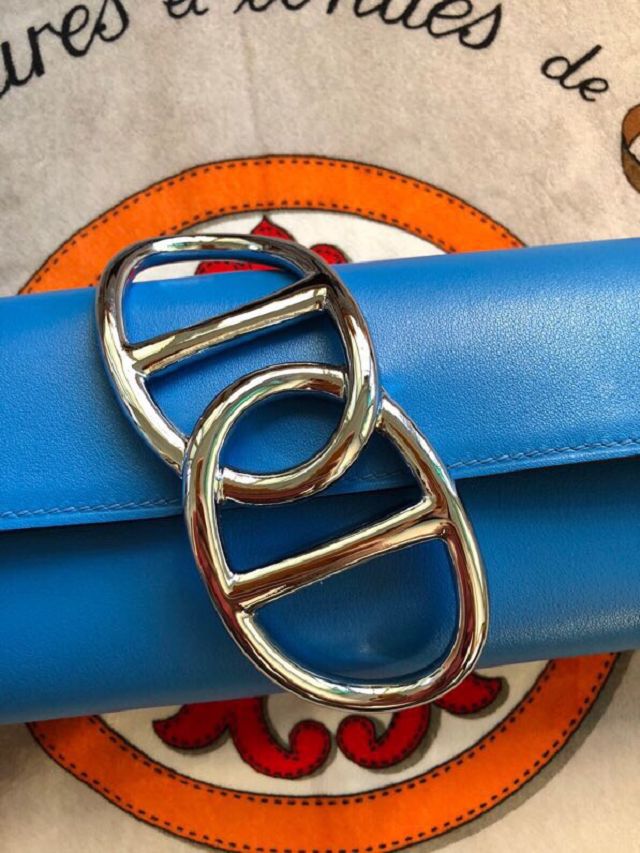 Hermes original swfit leather egee clutch E001 blue paradise