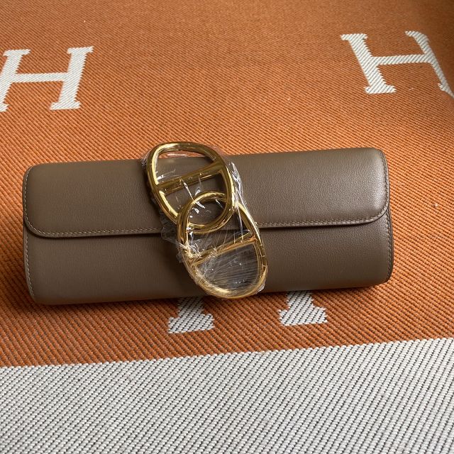 Hermes original swfit leather egee clutch E001 etoupe grey