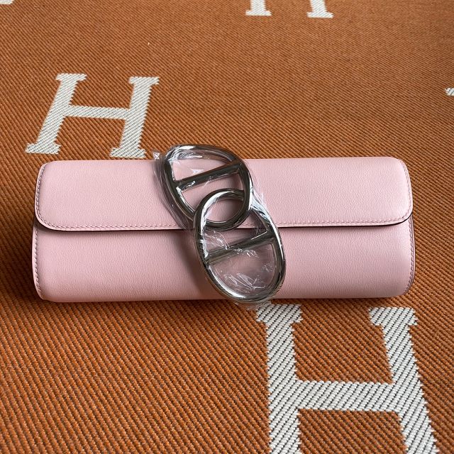 Hermes original swfit leather egee clutch E001 light pink