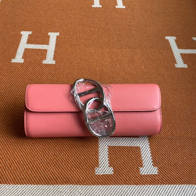 Hermes original swfit leather egee clutch E001 rose lipstick	