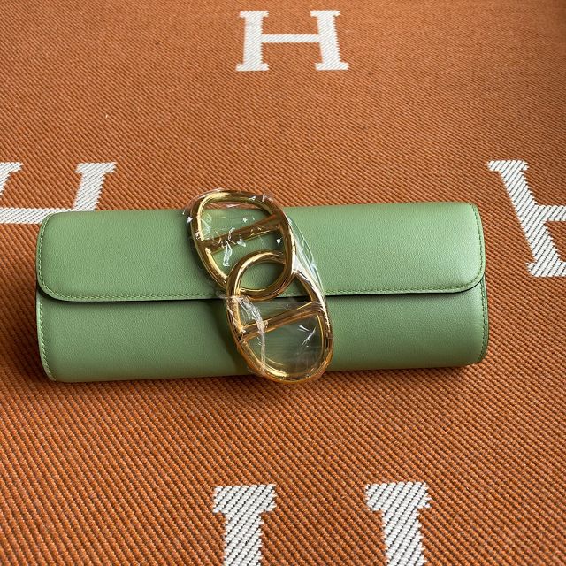 Hermes original swfit leather egee clutch E001 vert criquet