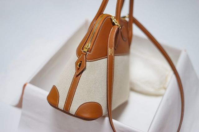 Hermes handmade original canvas small bolide 27 bag B027 white&brown	