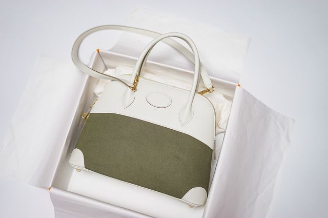 Hermes handmade original canvas small bolide 27 bag B027 white&green	