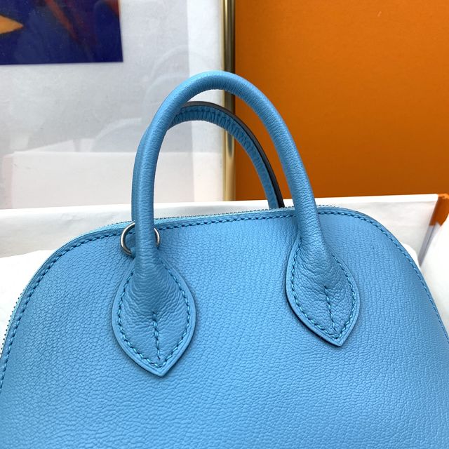 Hermes original chevre leather mini bolide bag H018 celeste