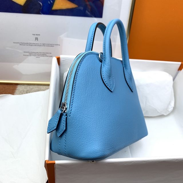 Hermes original chevre leather mini bolide bag H018 celeste