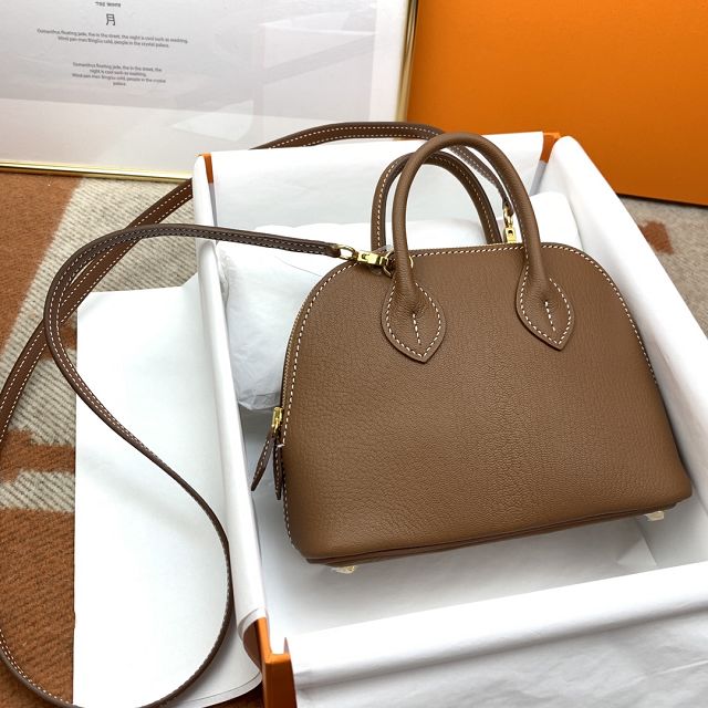 Hermes original chevre leather mini bolide bag H018 dark brown