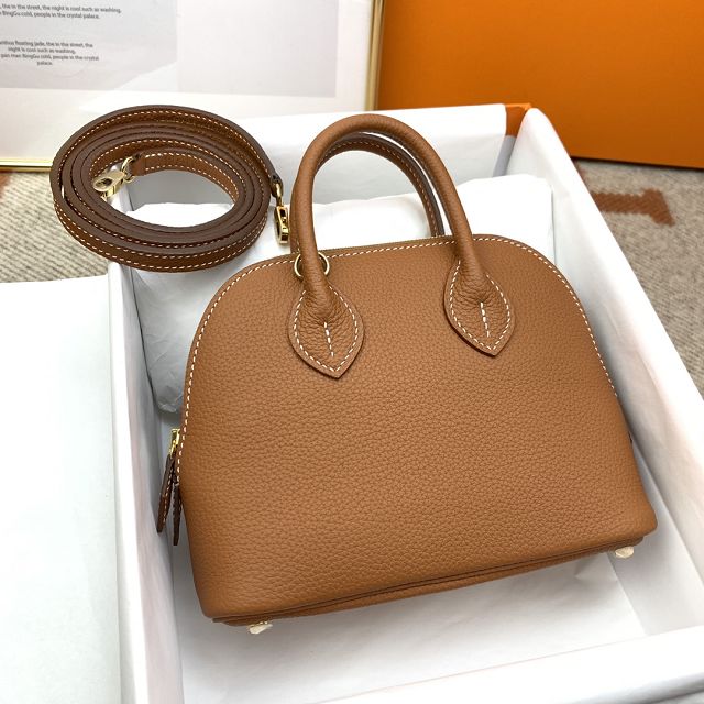 Hermes original chevre leather mini bolide bag H018 gold brown