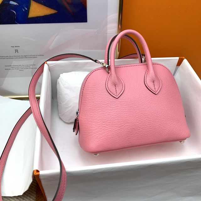 Hermes original chevre leather mini bolide bag H018 rose confetti