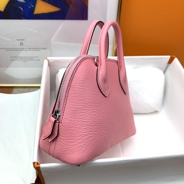 Hermes original chevre leather mini bolide bag H018 rose confetti