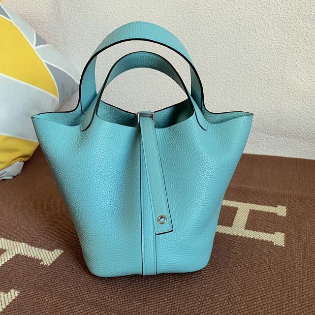 Hermes original togo leather picotin lock bag HP0022 blue atoll