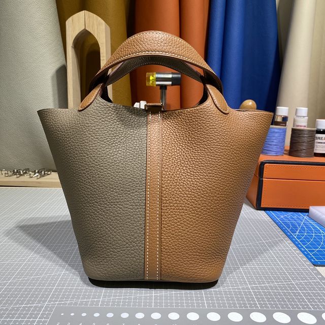 Hermes original togo leather small picotin lock bag HP0018 brown&grey