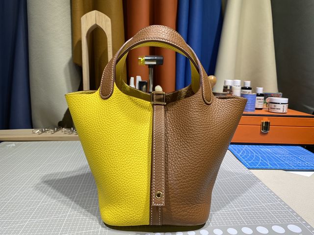 Hermes original togo leather small picotin lock bag HP0018 brown&yellow