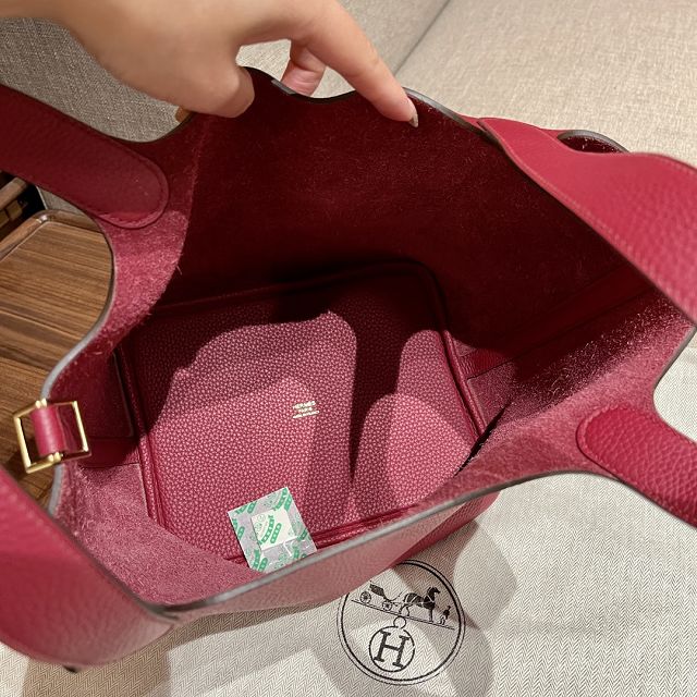 Hermes original togo leather picotin lock bag HP0022 rouge grenat