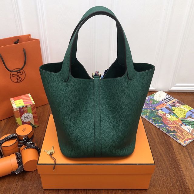 Hermes original togo leather picotin lock bag HP0022 blackish green