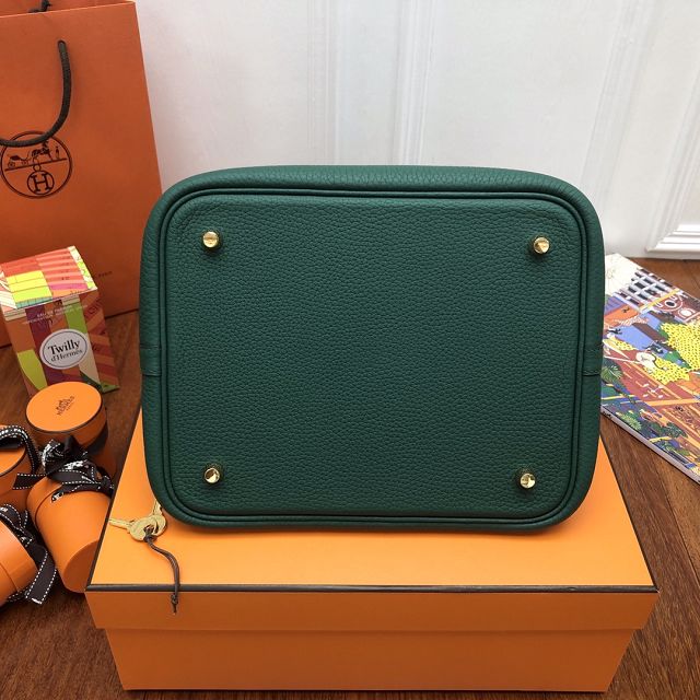 Hermes original togo leather picotin lock bag HP0022 blackish green